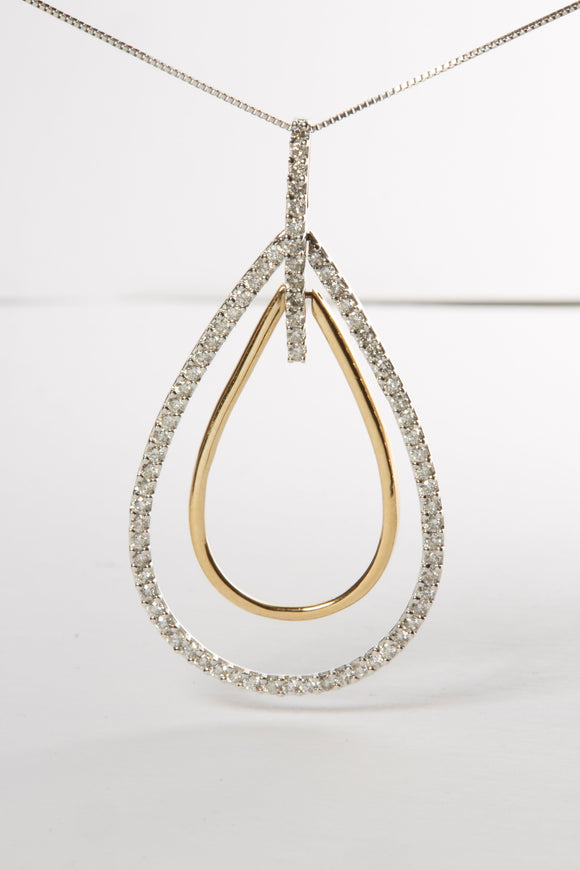 14K Two-Tone Gold Round Cut Diamond Double Burst Pendant Necklace (1.00 cttw, H-I Color, SI2-I1 Clarity)