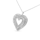 .925 Sterling Silver 1 1/4 Cttw Round and Baguette-Cut Diamond Composite Heart 18" Pendant Necklace (I-J Color, I1-I2 Clarity)-5