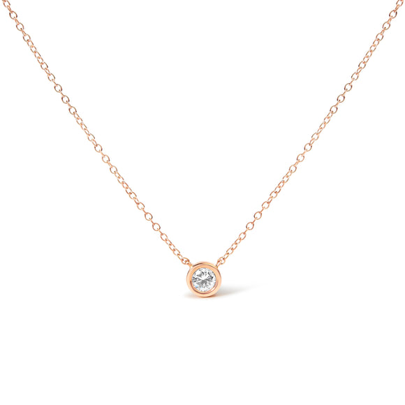 10K White Gold 1/10 Carat Round Brilliant-Cut Diamond Modern Bezel-Set Solitaire 16"-18" Pendant Necklace (H-I Color, SI2-I1 Clarity)