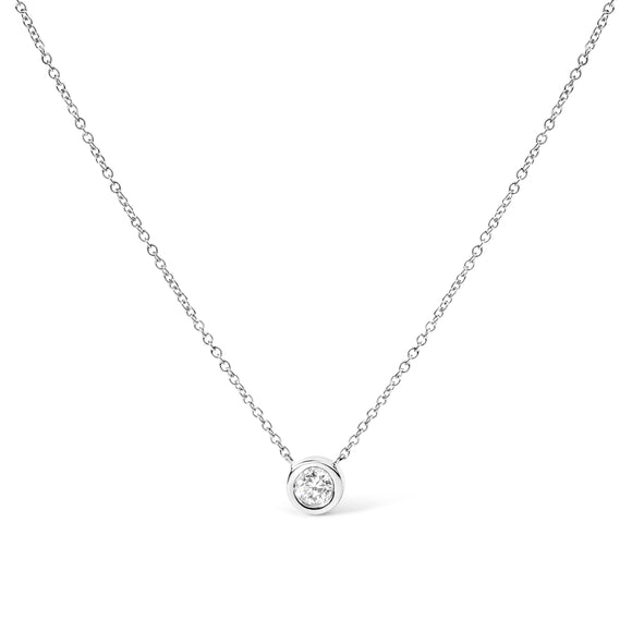 10K White Gold 1/10 Carat Round Brilliant-Cut Diamond Modern Bezel-Set Solitaire 16"-18" Pendant Necklace (H-I Color, SI2-I1 Clarity)