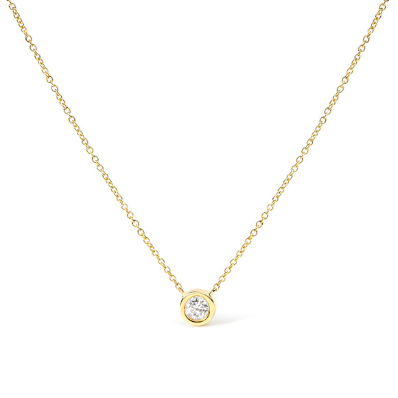 10K White Gold 1/10 Carat Round Brilliant-Cut Diamond Modern Bezel-Set Solitaire 16"-18" Pendant Necklace (H-I Color, SI2-I1 Clarity)