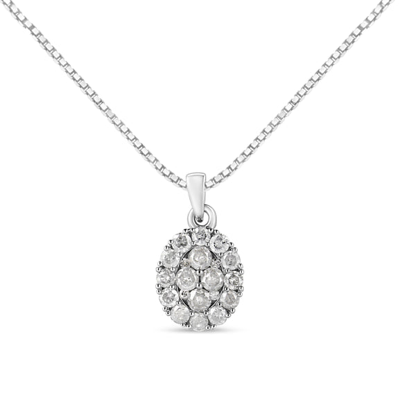 .925 Sterling Silver 1 1/2 Cttw Diamond Oval Cluster Pendant Necklace (I-J Color, I2-I3 Clarity) - 18"