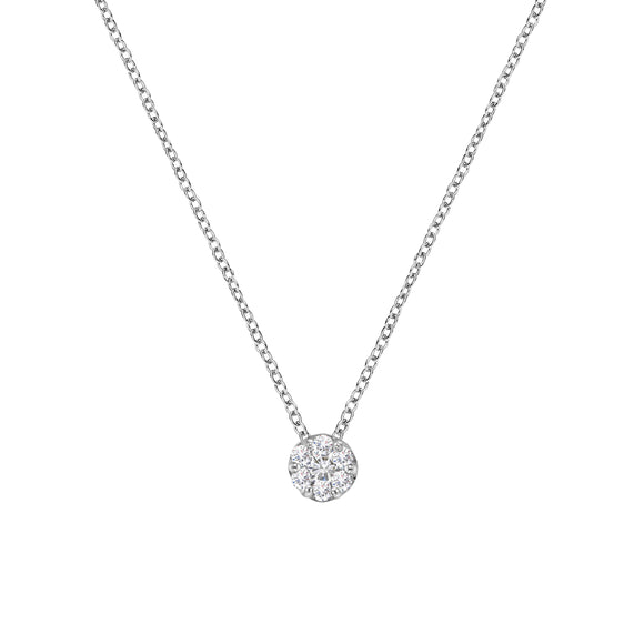 14K White Gold 1/4 Cttw Shared Prong Set Round-Ct Diamond 7 Stone Floral Cluster 18" Pendant Necklace (H-I Color, SI2-I1 Clarity)