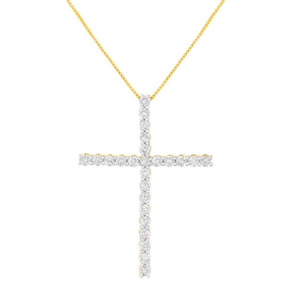 .925 Sterling Silver 3.0 Cttw Round Shape Diamond 1-1/2" Cross Pendant with Box Chain Necklace (I-J Color, I2-I3 Clarity) - 18"