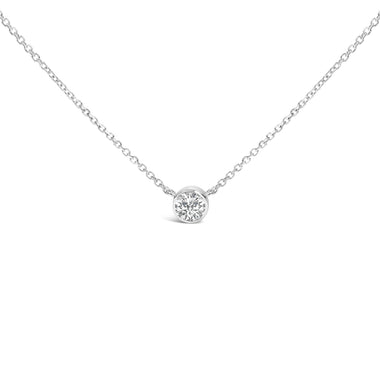 14K White Gold 1.00 Cttw Bezel Set Round Lab-Grown Diamond Solitaire 18" Pendant Necklace (F-G Color, VS1-VS2 Clarity)