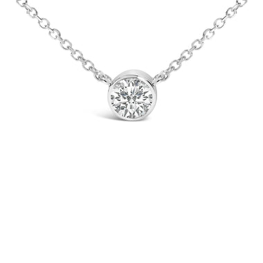 14K White Gold 1.00 Cttw Bezel Set Round Lab-Grown Diamond Solitaire 18" Pendant Necklace (F-G Color, VS1-VS2 Clarity) - 0