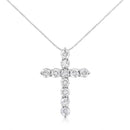 .925 Sterling Silver 1.0 Cttw Prong Set Round-Cut Diamond Cross 18" Pendant Necklace (I-J Color, I2-I3 Clarity)-5