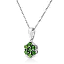 .925 Sterling Silver 1/2 Cttw Prong Set Treated Green Diamond Floral Cluster 18" Pendant Necklace (Green Color, I1-I2 Clarity)-15