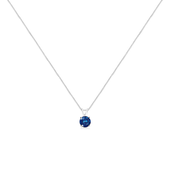10K White Gold 1/4 Cttw Round Brilliant Cut Lab Grown Blue Diamond 4-Prong Solitaire Pendant Necklace (Blue Color, VS2-SI1 Clarity) - 18"