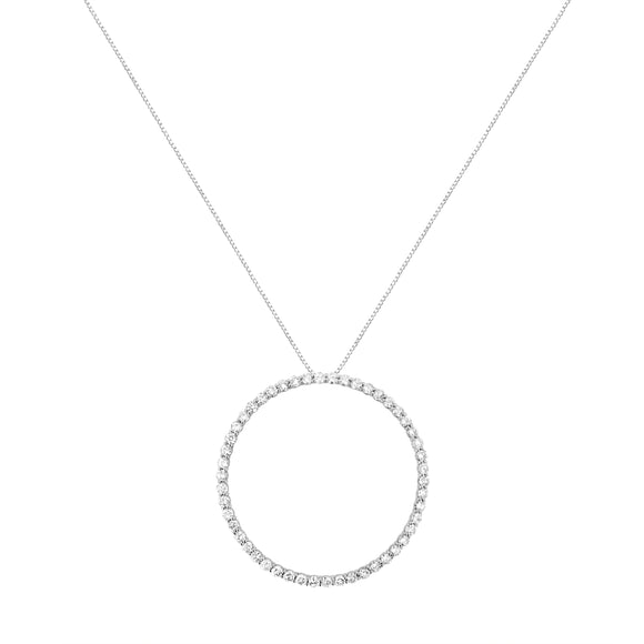 .925 Sterling Silver 4 cttw Prong Set, Round-Cut Diamond Open Circle Hoop 18" Pendant Necklace (J-K Color, I1-I2 Clarity)