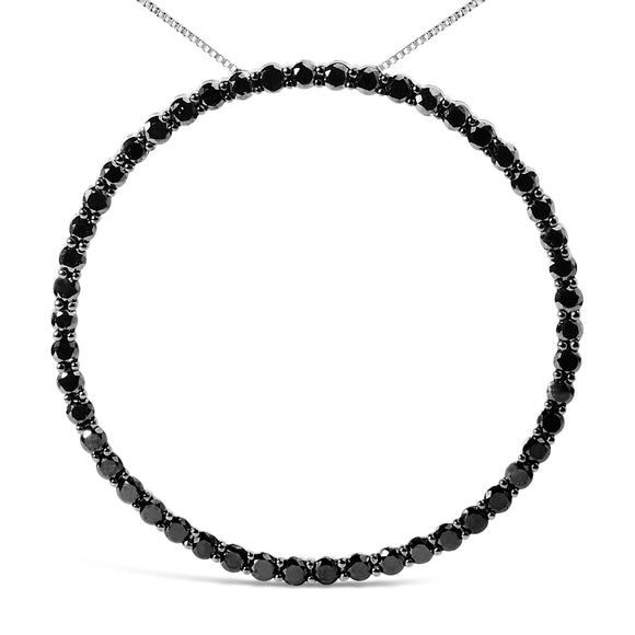 .925 Sterling Silver 4.0 Cttw Black Diamond Open Hoop Circle 18" Pendant Necklace (Black Color, I2-I3 Clarity)