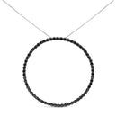 .925 Sterling Silver 4.0 Cttw Black Diamond Open Hoop Circle 18" Pendant Necklace (Black Color, I2-I3 Clarity)-7