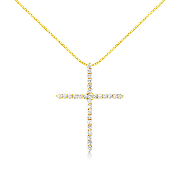 10K Yellow Gold 3.00 cttw Round-Cut Diamond Cross 18" Pendant Necklace (J-K Color, I1-I2 Clarity)