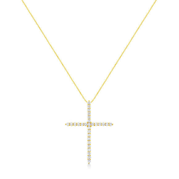10K Yellow Gold Plated .925 Sterling Silver 3.0 Cttw Prong-Set Round Brilliant Cut Diamond Cross 18" Pendant Necklace (J-K Color, I1-I2 Clarity)