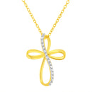 10K Yellow Gold Plated .925 Sterling Silver Diamond Accent Cross Ribbon 18" Pendant Necklace (I-J Color, I2-I3 Clarity)-6