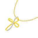 10K Yellow Gold Plated .925 Sterling Silver Diamond Accent Cross Ribbon 18" Pendant Necklace (I-J Color, I2-I3 Clarity)-8