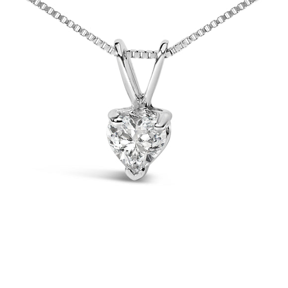 14K White Gold 1/5 Cttw 3-Prong Set Heart Shaped Solitaire Lab Grown Diamond 18" Pendant Necklace (F-G Color, VS2-SI1 Clarity)