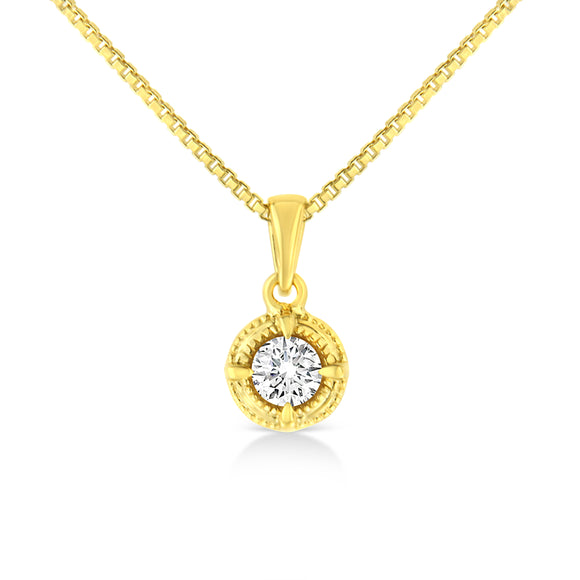 14K Yellow Gold Plated .925 Sterling Silver 1/2 Cttw Brilliant Round Cut Diamond Solitaire Milgrain 18" Pendant Necklace (K-L Color, I2-I3 Clarity)