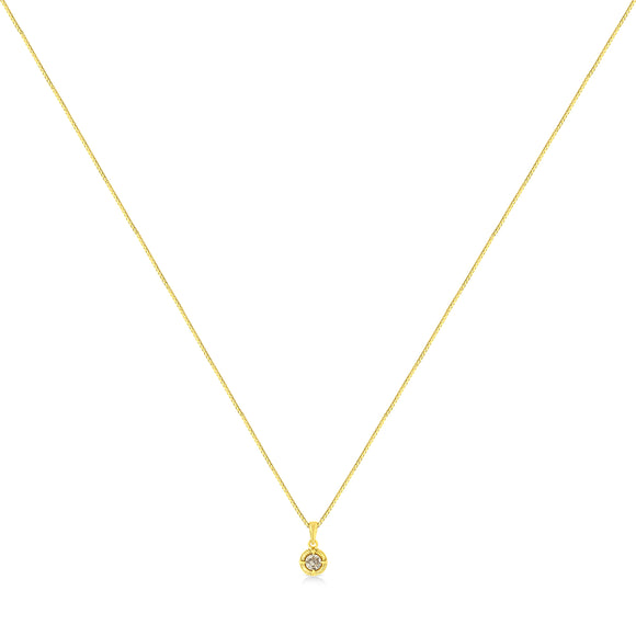 14K Yellow Gold Plated .925 Sterling Silver 1/2 Cttw Brilliant Round Cut Diamond Solitaire Milgrain 18" Pendant Necklace (K-L Color, I2-I3 Clarity)