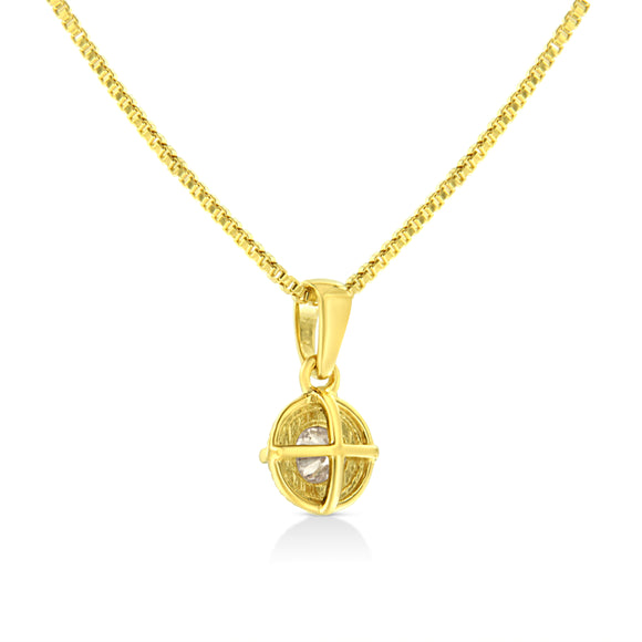 14K Yellow Gold Plated .925 Sterling Silver 1/2 Cttw Brilliant Round Cut Diamond Solitaire Milgrain 18" Pendant Necklace (K-L Color, I2-I3 Clarity)