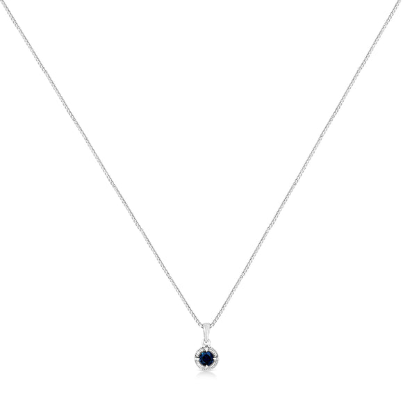 .925 Sterling Silver 3/4 Cttw Treated Blue Diamond Solitaire 18" Milgrain Pendant Necklace (Blue Color, I1-I2 Clarity)