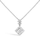 10K White Gold 1/2 Cttw Princess Cut Rhombus Drop Pendant Necklace-1