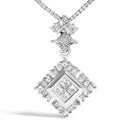 10K White Gold 1/2 Cttw Princess Cut Rhombus Drop Pendant Necklace-2