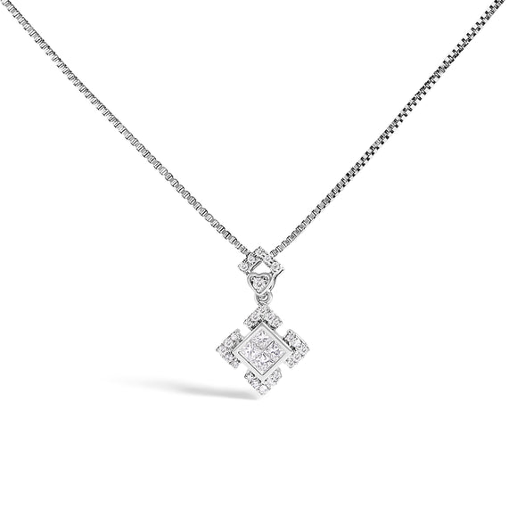 10K White Gold 1/5 Cttw Diamond Geometric Design Pendant Necklace