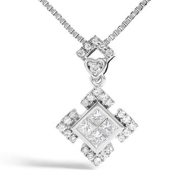 10K White Gold 1/5 Cttw Diamond Geometric Design Pendant Necklace - 0