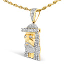 Men's 10K Yellow Gold 1 1/3 Cttw Diamond Studded Jesus Pendant Necklace-3