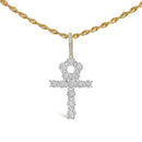 Men's 10K Yellow Gold 1 3/4 Cttw Diamond Cluster Ankh Cross Pendant Necklace - 18" Inches-1
