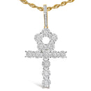 Men's 10K Yellow Gold 1 3/4 Cttw Diamond Cluster Ankh Cross Pendant Necklace - 18" Inches-2
