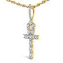 Men's 10K Yellow Gold 1 3/4 Cttw Diamond Cluster Ankh Cross Pendant Necklace - 18" Inches-3