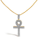 Men's 10K Yellow Gold 1.00 Cttw Diamond Ankh Cross Pendant Necklace-1