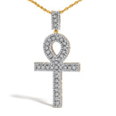 Men's 10K Yellow Gold 1.00 Cttw Diamond Ankh Cross Pendant Necklace-2