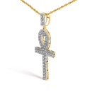 Men's 10K Yellow Gold 1.00 Cttw Diamond Ankh Cross Pendant Necklace-3