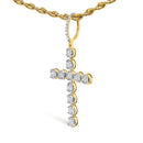 10K Yellow Gold 5/8 Cttw Miracle Set Round Diamond Circle Link Cross Men's Pendant Necklace-5