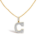 Men's 10K Yellow Gold 1 3/4 Cttw Diamond Letter C Initial Pendant Necklace-1