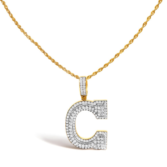 Men's 10K Yellow Gold 1 3/4 Cttw Diamond Letter C Initial Pendant Necklace