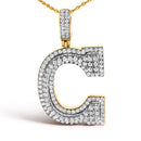 Men's 10K Yellow Gold 1 3/4 Cttw Diamond Letter C Initial Pendant Necklace-2