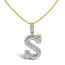 Men's 10K Yellow Gold 1 5/8 Cttw Letter S Initial Pendant Necklace-1