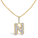 Men's 10K Yellow Gold 1 1/2 Cttw Diamond Letter N Initial Pendant Necklace-1
