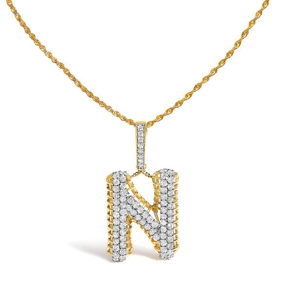 Men's 10K Yellow Gold 1 1/2 Cttw Diamond Letter N Initial Pendant Necklace