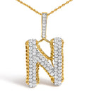 Men's 10K Yellow Gold 1 1/2 Cttw Diamond Letter N Initial Pendant Necklace-2