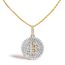 10K Yellow Gold 2-1/3 Cttw Diamond Bitcoin Letter B Pendant Necklace-1