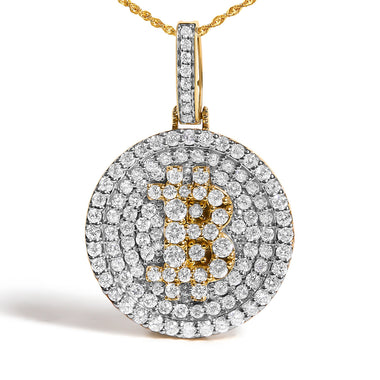 10K Yellow Gold 2-1/3 Cttw Diamond Bitcoin Letter B Pendant Necklace - 0