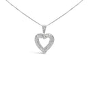 .925 Sterling Silver 1.00 Cttw Baguette and Round Diamond Open Heart Pendant Necklace-1