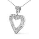 .925 Sterling Silver 1.00 Cttw Baguette and Round Diamond Open Heart Pendant Necklace-3
