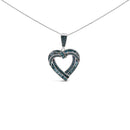 .925 Sterling Silver 1.00 Cttw Baguette and Round Blue Diamond Open Heart Pendant Necklace-1
