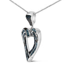 .925 Sterling Silver 1.00 Cttw Baguette and Round Blue Diamond Open Heart Pendant Necklace-3